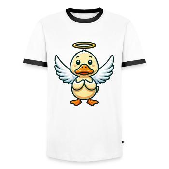 Mignon canard ange dessin animé ailes halo - T-shirt contrasté Homme - blanc/noir - Devant - AI Model Female 172 light (172cm) & AI Model Male 178 dark (178cm)