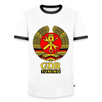 GDR Tuning Wappen 3c - Männer Kontrast-T-Shirt - Weiß/Schwarz - Vorne - AI Model Female 172 light (172cm) & AI Model Male 178 dark (178cm)