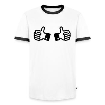 Pouces vers le haut / Pouces (2) - T-shirt contrasté Homme - blanc/noir - Devant - AI Model Female 172 light (172cm) & AI Model Male 178 dark (178cm)