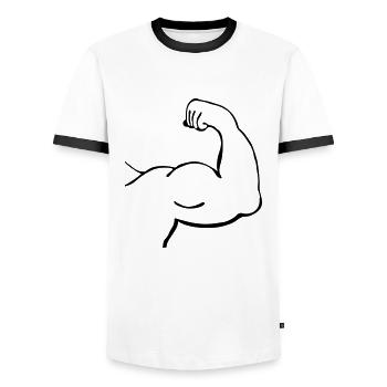 muscles_2_m1 - Men's Ringer Shirt - white/black - Front - AI Model Female 172 light (172cm) & AI Model Male 178 dark (178cm)