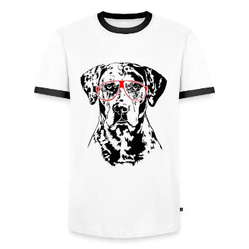 LOUISIANA CATAHOULA LEOPARD DOG Glasses Wilsigns - Men's Ringer Shirt - white/black - Front - AI Model Female 172 light (172cm) & AI Model Male 178 dark (178cm)