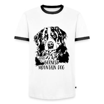 BERNESE MOUNTAIN DOG loved by Bernese Mountain Dog - Männer Kontrast-T-Shirt - Weiß/Schwarz - Vorne - AI Model Female 172 light (172cm) & AI Model Male 178 dark (178cm)