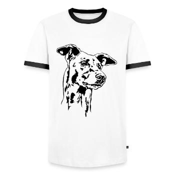 GREYHOUND Portrait Greyhound Greyhounds Wilsigns - Men's Ringer Shirt - white/black - Front - AI Model Female 172 light (172cm) & AI Model Male 178 dark (178cm)