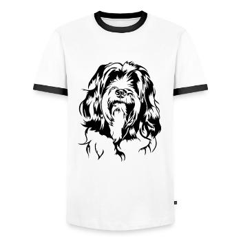 Tibetan Terrier Portrait Dog Portrait Dog Wilsigns - Men's Ringer Shirt - white/black - Front - AI Model Female 172 light (172cm) & AI Model Male 178 dark (178cm)