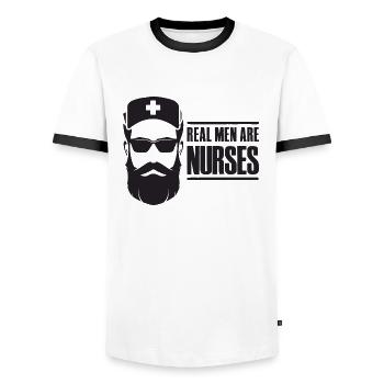 Les vrais hommes sont des infirmières - Infirmière Pfleger - T-shirt contrasté Homme - blanc/noir - Devant - AI Model Female 172 light (172cm) & AI Model Male 178 dark (178cm)
