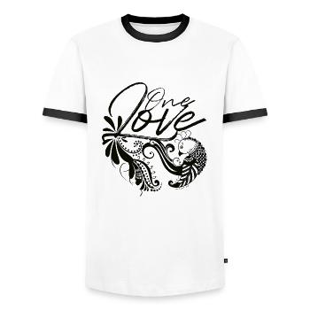 Un amour (étiquette sombre) - T-shirt contrasté Homme - blanc/noir - Devant - AI Model Female 172 light (172cm) & AI Model Male 178 dark (178cm)
