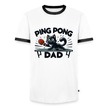Table Tennis Katze Pingpong Black Cat Dad Outfit - T-shirt contrasté Homme - blanc/noir - Devant - AI Model Female 172 light (172cm) & AI Model Male 178 dark (178cm)