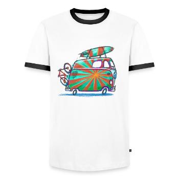 Volkswagen gezeichneter VW T1 Camper - Männer Kontrast-T-Shirt - Weiß/Schwarz - Vorne - AI Model Female 172 light (172cm) & AI Model Male 178 dark (178cm)