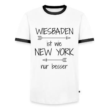 Wiesbaden - Männer Kontrast-T-Shirt - Weiß/Schwarz - Vorne - AI Model Female 172 light (172cm) & AI Model Male 178 dark (178cm)