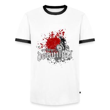 downhill - mountainbiking - Men's Ringer Shirt - white/black - Front - AI Model Female 172 light (172cm) & AI Model Male 178 dark (178cm)