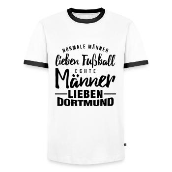 Echte Männer lieben Dortmund - Männer Kontrast-T-Shirt - Weiß/Schwarz - Vorne - AI Model Female 172 light (172cm) & AI Model Male 178 dark (178cm)
