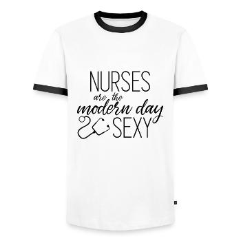 Krankenschwester - Männer Kontrast-T-Shirt - Weiß/Schwarz - Vorne - AI Model Female 172 light (172cm) & AI Model Male 178 dark (178cm)