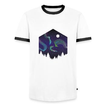 Polar Lichter 2 - Männer Kontrast-T-Shirt - Weiß/Schwarz - Vorne - AI Model Female 172 light (172cm) & AI Model Male 178 dark (178cm)