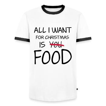 Food - Men's Ringer Shirt - white/black - Front - AI Model Female 172 light (172cm) & AI Model Male 178 dark (178cm)