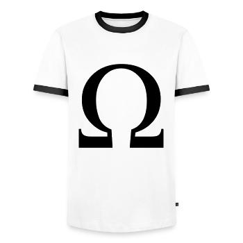 omega greek - Men's Ringer Shirt - white/black - Front - AI Model Female 172 light (172cm) & AI Model Male 178 dark (178cm)