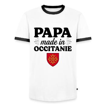 Papa Made In Occitanie - Homme Papa Occitan - T-shirt contrasté Homme - blanc/noir - Devant - AI Model Female 172 light (172cm) & AI Model Male 178 dark (178cm)