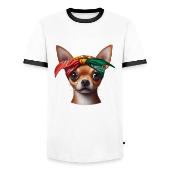 Chihuahua Der Rapper - Männer Kontrast-T-Shirt - Weiß/Schwarz - Vorne - AI Model Female 172 light (172cm) & AI Model Male 178 dark (178cm)