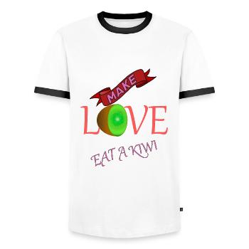 Love, Friends, Family, Partners, Happiness, Life, Healthy - Men's Ringer Shirt - white/black - Front - AI Model Female 172 light (172cm) & AI Model Male 178 dark (178cm)