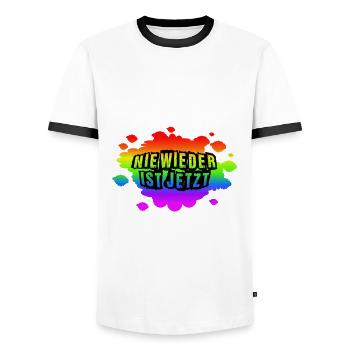 AfD stoppen gegen rechts Demokratie verteidigen - Männer Kontrast-T-Shirt - Weiß/Schwarz - Vorne - AI Model Female 172 light (172cm) & AI Model Male 178 dark (178cm)
