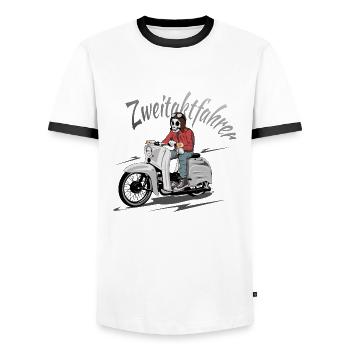 Simson Schwalbe Zweitaktfahrer - Männer Kontrast-T-Shirt - Weiß/Schwarz - Vorne - AI Model Female 172 light (172cm) & AI Model Male 178 dark (178cm)