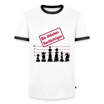 Die üblichen Verdächtigen - Männer Kontrast-T-Shirt - Weiß/Schwarz - Vorne - AI Model Female 172 light (172cm) & AI Model Male 178 dark (178cm)