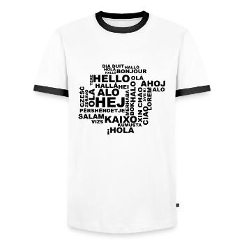 bonjour en 29 langues - T-shirt contrasté Homme - blanc/noir - Devant - AI Model Female 172 light (172cm) & AI Model Male 178 dark (178cm)