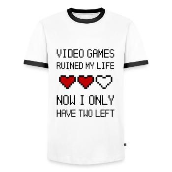 Video games ruined my life - Men's Ringer Shirt - white/black - Front - AI Model Female 172 light (172cm) & AI Model Male 178 dark (178cm)