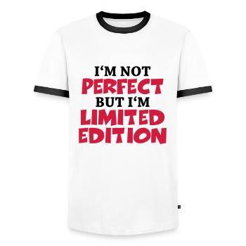 I'm not perfect, but I'm limited edition - Männer Kontrast-T-Shirt - Weiß/Schwarz - Vorne - AI Model Female 172 light (172cm) & AI Model Male 178 dark (178cm)