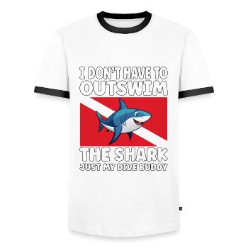 Plongée sous-marine amusante – Citation de Outswim the Shark - T-shirt contrasté Homme - blanc/noir - Devant - AI Model Female 172 light (172cm) & AI Model Male 178 dark (178cm)