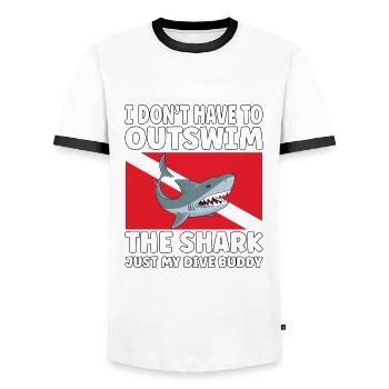 Plongée sous-marine amusante – Citation de Outswim the Shark - T-shirt contrasté Homme - blanc/noir - Devant - AI Model Female 172 light (172cm) & AI Model Male 178 dark (178cm)