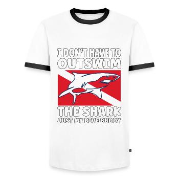 Plongée sous-marine amusante – Citation de Outswim the Shark - T-shirt contrasté Homme - blanc/noir - Devant - AI Model Female 172 light (172cm) & AI Model Male 178 dark (178cm)