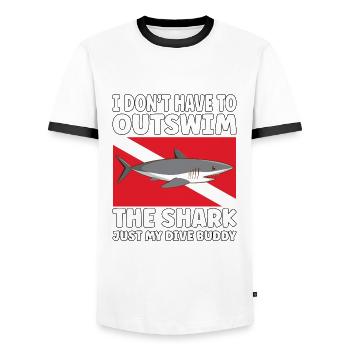 Plongée sous-marine amusante – Citation de Outswim the Shark - T-shirt contrasté Homme - blanc/noir - Devant - AI Model Female 172 light (172cm) & AI Model Male 178 dark (178cm)