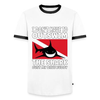Plongée sous-marine amusante – Citation de Outswim the Shark - T-shirt contrasté Homme - blanc/noir - Devant - AI Model Female 172 light (172cm) & AI Model Male 178 dark (178cm)