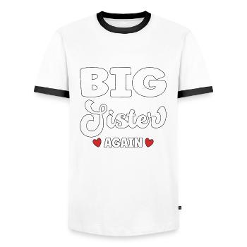 Big Sister Again – Saying Pregnancy - Men's Ringer Shirt - white/black - Front - AI Model Female 172 light (172cm) & AI Model Male 178 dark (178cm)