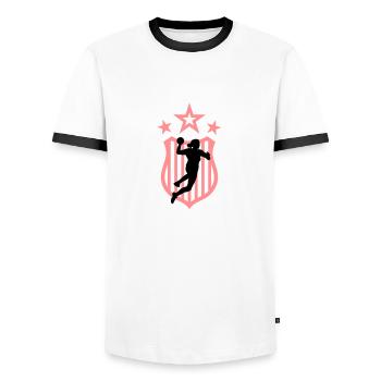 handballerin_f_3c - Männer Kontrast-T-Shirt - Weiß/Schwarz - Vorne - AI Model Female 172 light (172cm) & AI Model Male 178 dark (178cm)