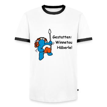 Winnetou Häberle - Männer Kontrast-T-Shirt - Weiß/Schwarz - Vorne - AI Model Female 172 light (172cm) & AI Model Male 178 dark (178cm)