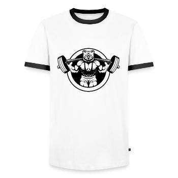 No Days Off Bodybuilder Saying Barbell - Men's Ringer Shirt - white/black - Front - AI Model Female 172 light (172cm) & AI Model Male 178 dark (178cm)