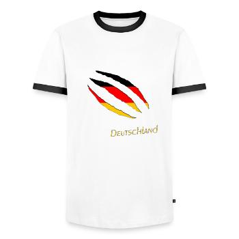 Deutschland - Männer Kontrast-T-Shirt - Weiß/Schwarz - Vorne - AI Model Female 172 light (172cm) & AI Model Male 178 dark (178cm)