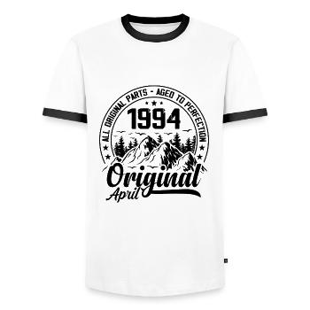 1994 avril Original : 30 Ans cadeau Anniversaire - T-shirt contrasté Homme - blanc/noir - Devant - AI Model Female 172 light (172cm) & AI Model Male 178 dark (178cm)