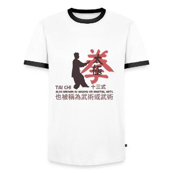 Tai Chi chinese style aka Wushu Arts martiaux - T-shirt contrasté Homme - blanc/noir - Devant - AI Model Female 172 light (172cm) & AI Model Male 178 dark (178cm)
