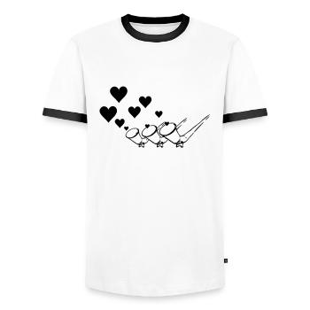 ALPHORN,HORN,BLASINSTRUMENT,ALPEN,POLSTERPFEIFEF - Männer Kontrast-T-Shirt - Weiß/Schwarz - Vorne - AI Model Female 172 light (172cm) & AI Model Male 178 dark (178cm)