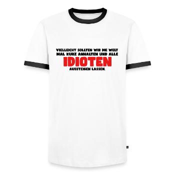 Lustiger Spruch - Männer Kontrast-T-Shirt - Weiß/Schwarz - Vorne - AI Model Female 172 light (172cm) & AI Model Male 178 dark (178cm)