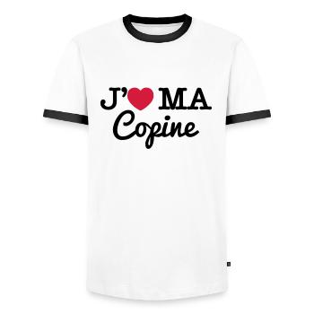 J'aime ma copine - T-shirt contrasté Homme - blanc/noir - Devant - AI Model Female 172 light (172cm) & AI Model Male 178 dark (178cm)
