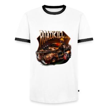 RoadKill - Men's Ringer Shirt - white/black - Front - AI Model Female 172 light (172cm) & AI Model Male 178 dark (178cm)