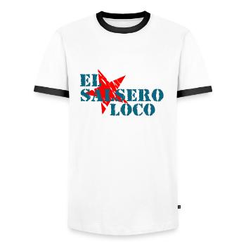El Salsero Loco - Danse Salsa Shirts - T-shirt contrasté Homme - blanc/noir - Devant - AI Model Female 172 light (172cm) & AI Model Male 178 dark (178cm)