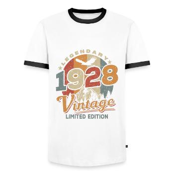 Anniversaire 1928 - 95 ans - T-shirt contrasté Homme - blanc/noir - Devant - AI Model Female 172 light (172cm) & AI Model Male 178 dark (178cm)