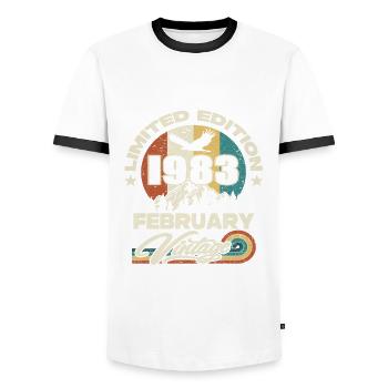 Vintage retro birthday february 1983 - Men's Ringer Shirt - white/black - Front - AI Model Female 172 light (172cm) & AI Model Male 178 dark (178cm)