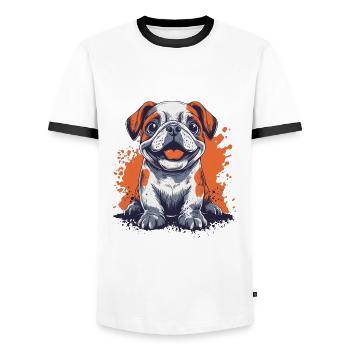 English Bulldog Puppy Funny Dog Dogs - Men's Ringer Shirt - white/black - Front - AI Model Female 172 light (172cm) & AI Model Male 178 dark (178cm)