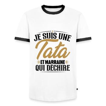 Je suis une tata et marraine qui déchire - T-shirt contrasté Homme - blanc/noir - Devant - AI Model Female 172 light (172cm) & AI Model Male 178 dark (178cm)
