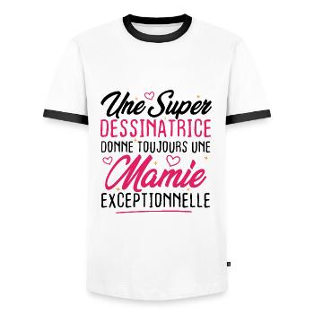 Dessinatrice donne toujours mamie exceptionnelle - T-shirt contrasté Homme - blanc/noir - Devant - AI Model Female 172 light (172cm) & AI Model Male 178 dark (178cm)
